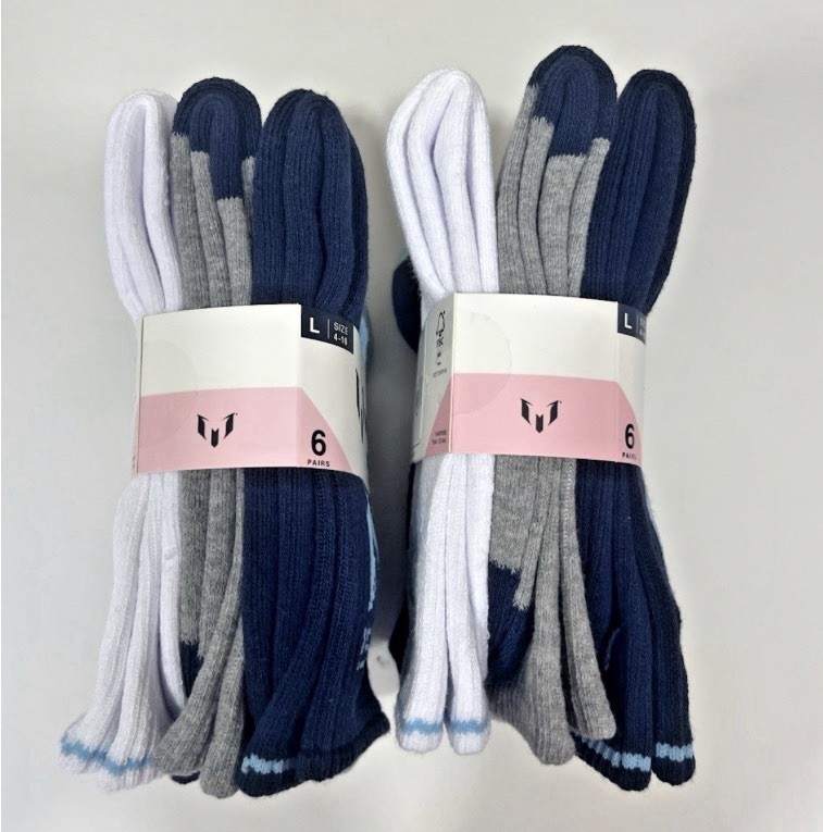 Messi Collection Kids Crews Socks Cushioned Size Large (4-10) – 12 Total Pairs