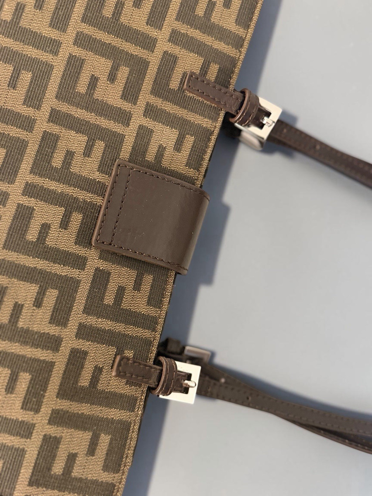 Fendi Zucca FF Monogram Brown Tote Bag Silver Hardware Magnetic Closure Pockets