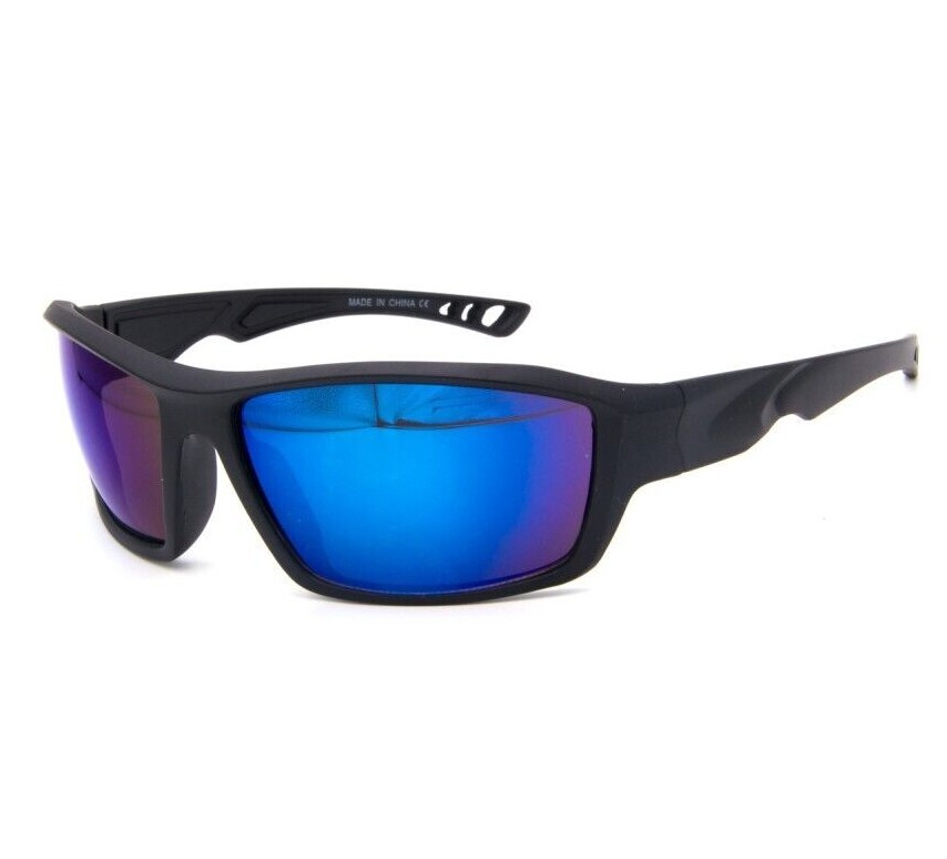 Driving Sunglasses Blue Mirror Lens Black Frame Classic Shades Confortable Sport