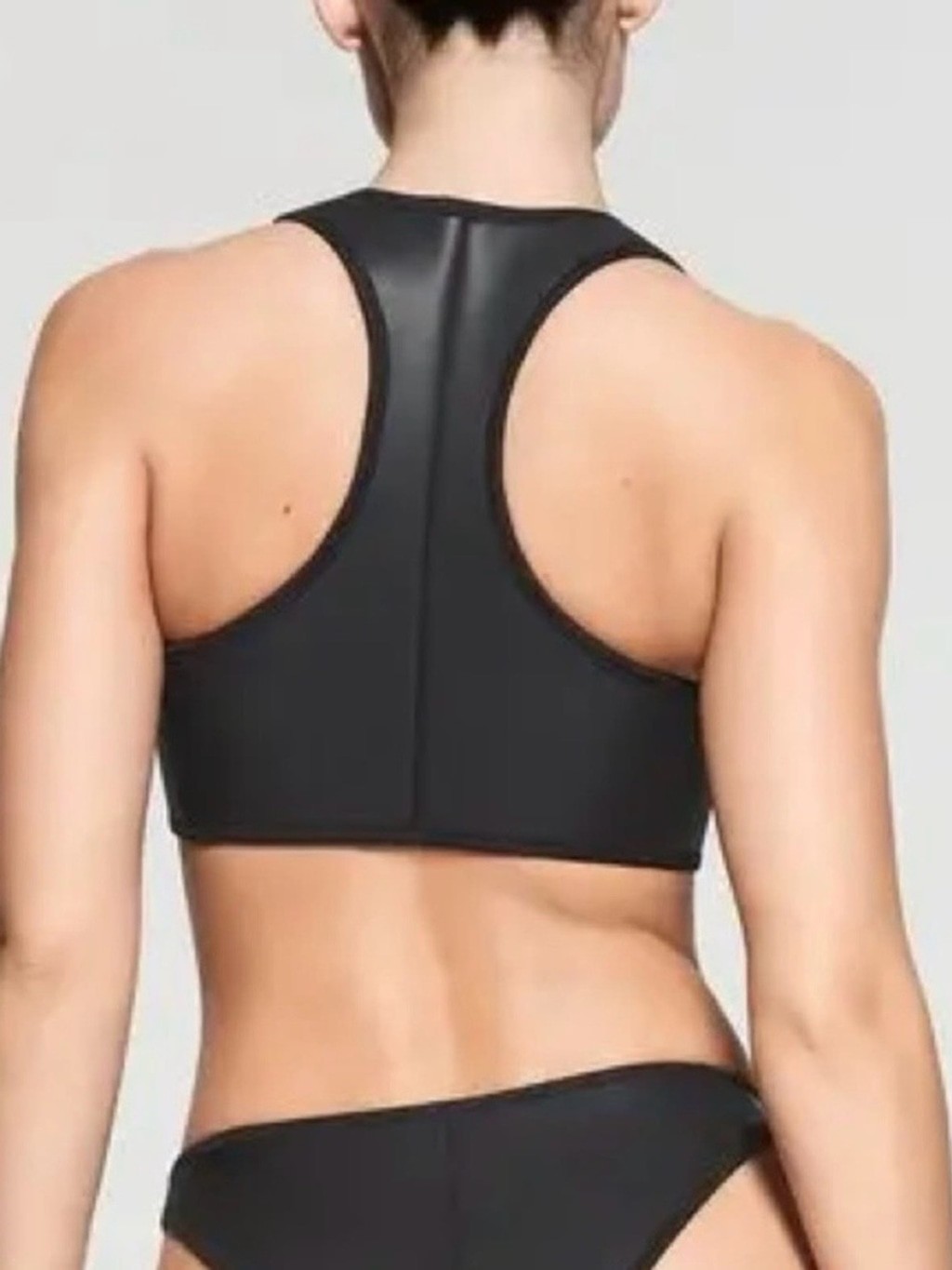 Skims Rubberized Scuba Swim Front-Zip High Neck Crop Bikini Top Onyx Black 2X