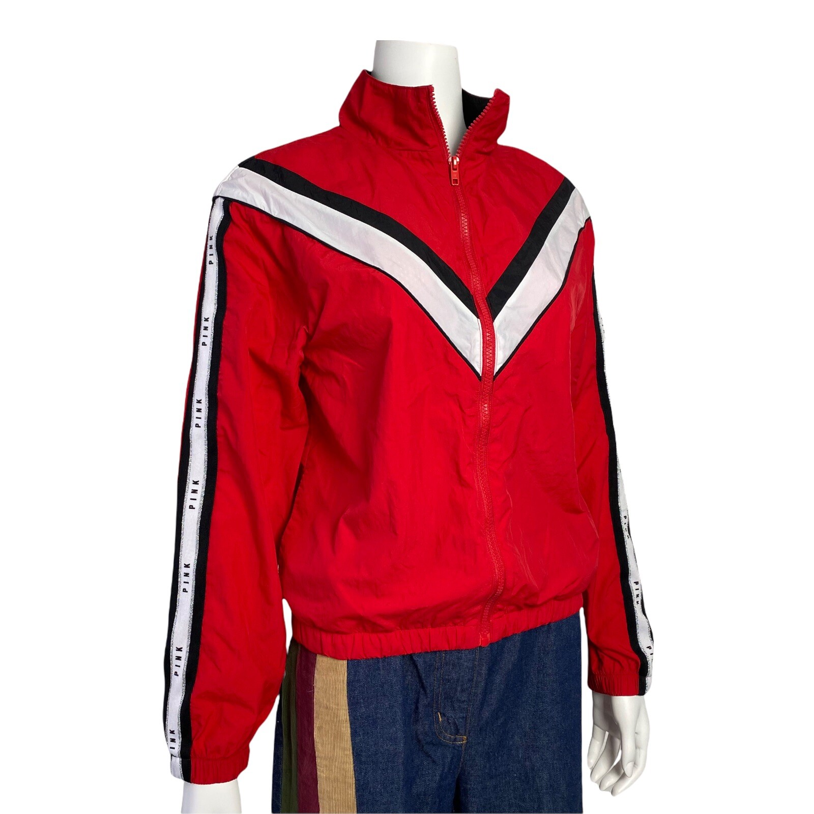 Victoria Secret Pink RED Black White Lightweight Jacket Athletic Track XS/S