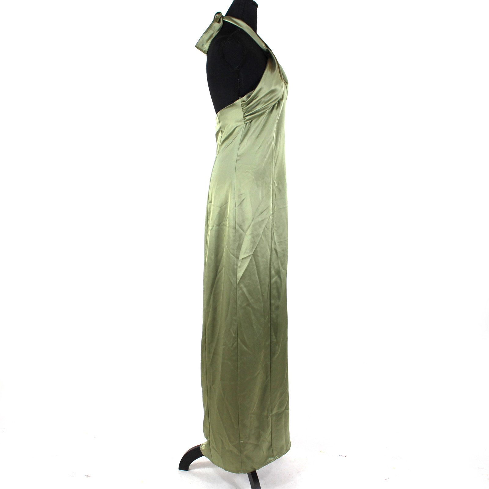 Reformation Kavi Satin Maxi Dress NEW Artichoke Green Side Slit Halter Size 6