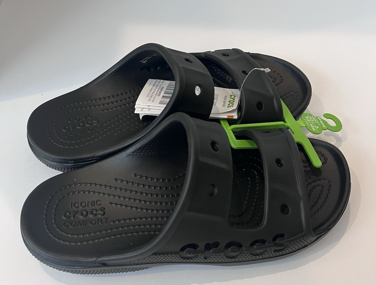 Crocs Sandals Womens 8 (Mens 6) Black Baya 2 Strap Slide 207627-001-Unisex