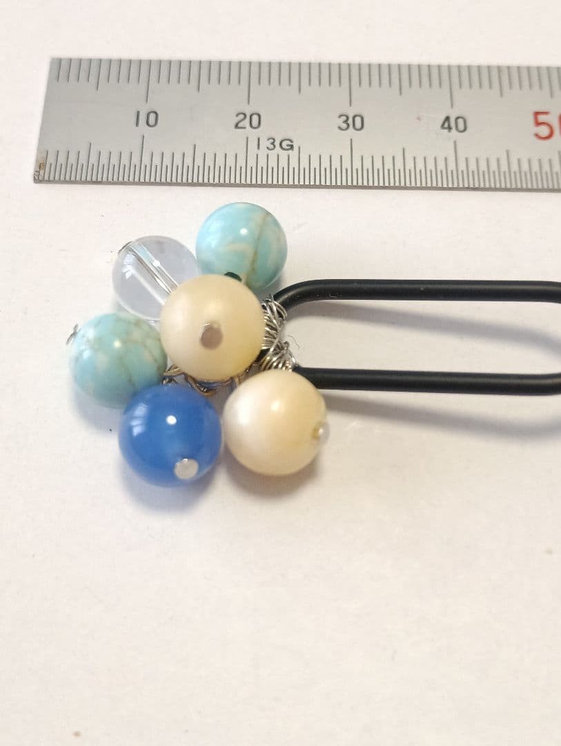 Handmade Natural Stone Hairpin with Blue Beads, S-03