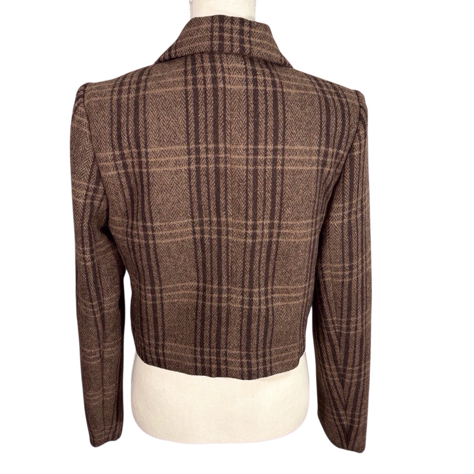 ASTR The Label Brina Cropped Blazer Women’s Medium Brown Black Herringbone Plaid