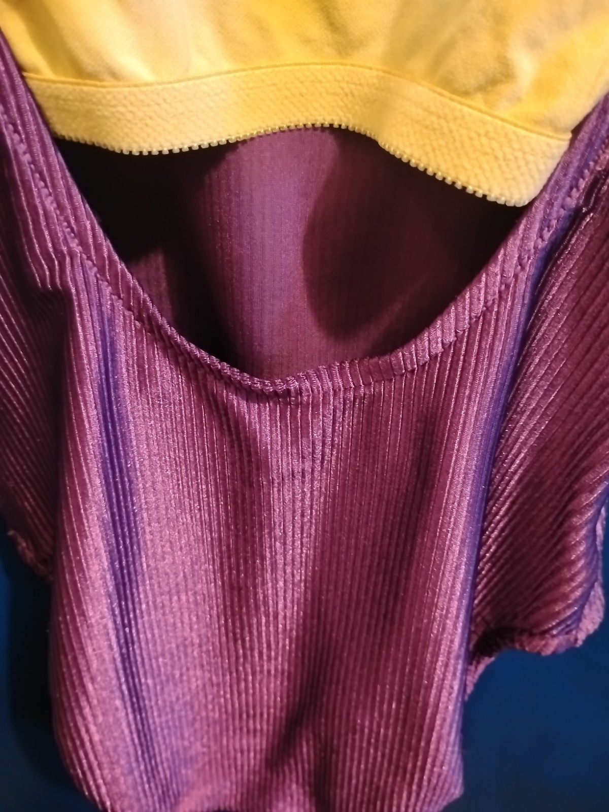 White Stag Size M 10 Purple Vertical Striped One Piece Swimsuit With Sheer…