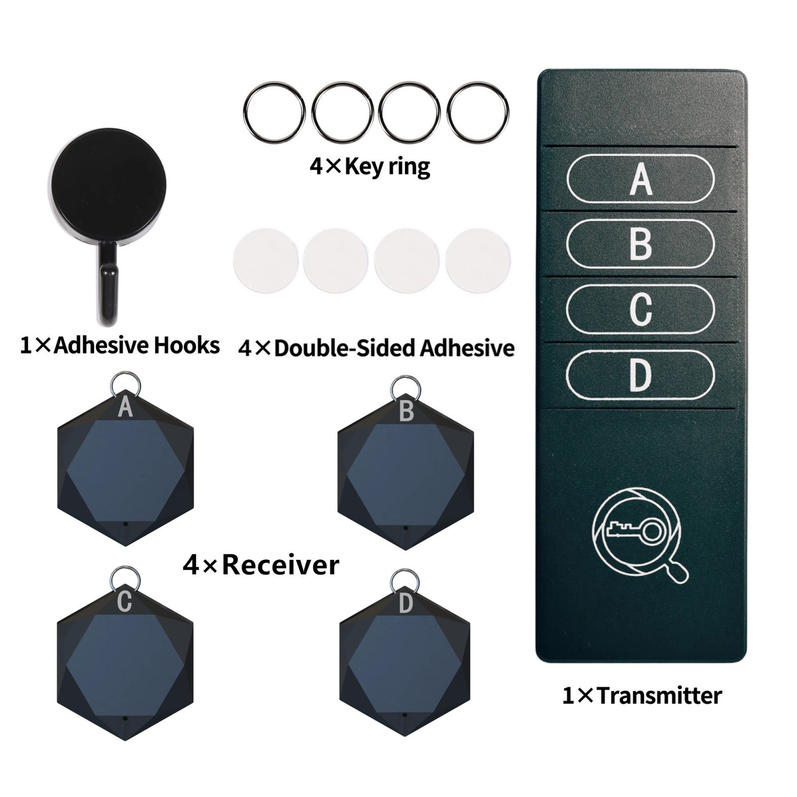 1 Set 4-in-1 Wireless 75-80db Alarm Key Finder Anti Lost Wallet Tag Tracker Kit