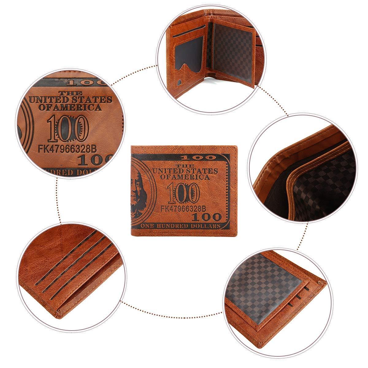 Men’s US 100 Dollar Bill Leather Wallet Bifold Card Photo Holder Slim Thin Purse