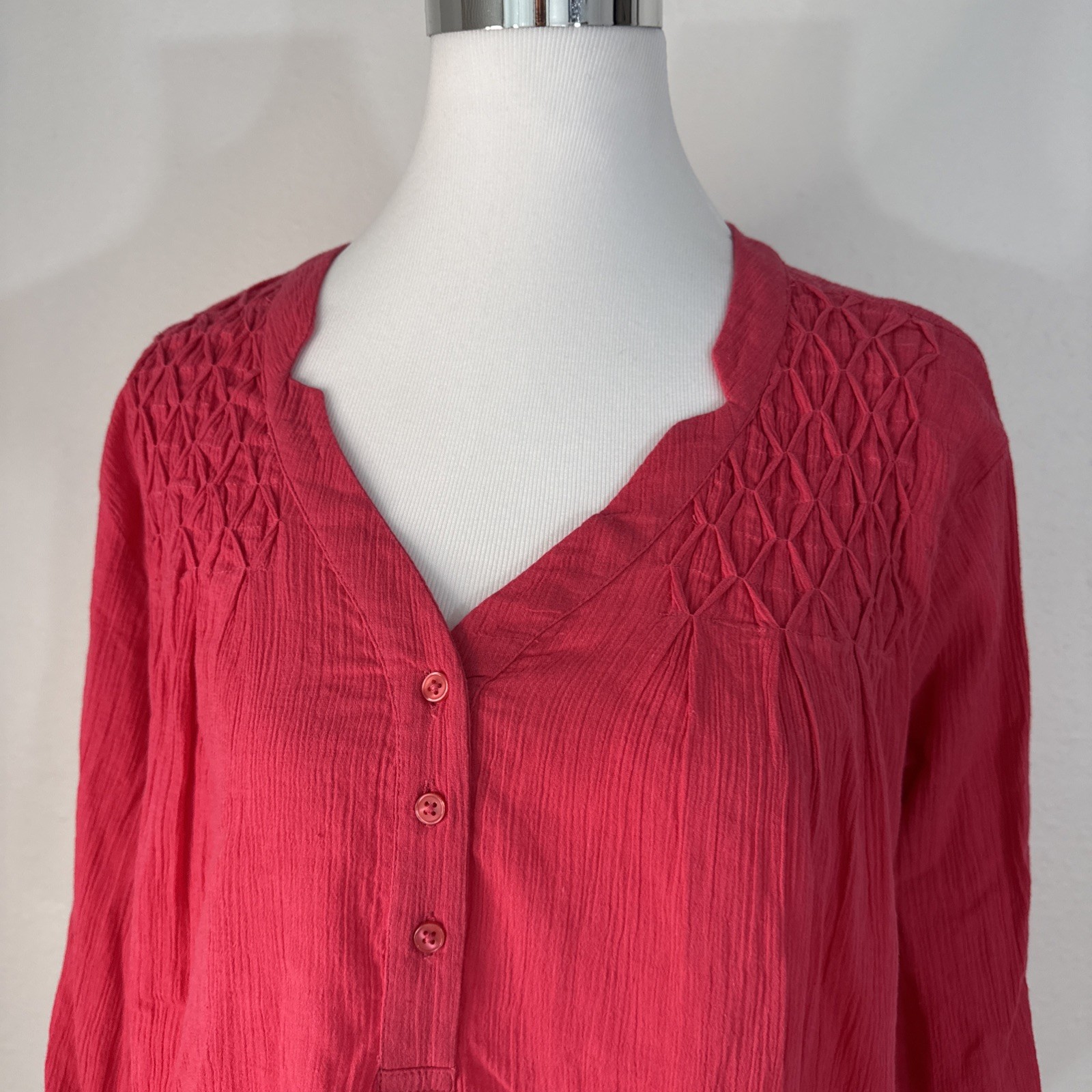 Bandolino Blouse Shirt Top Womans L Paradise Pink Roll Tab Sleeve Career Casual
