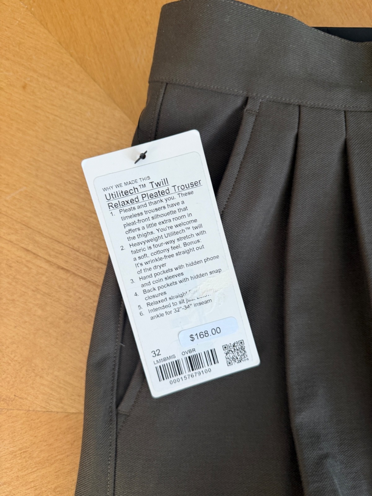 Lululemon Utilitech Twill Relaxed Pleated Trouser Black Mens Size 32 Pants NEW