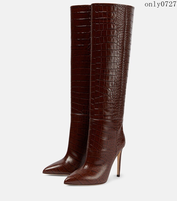 Women’s Knee High Boots Alligator Crocodile Pattern High Stiletto Heel Shoes Hot