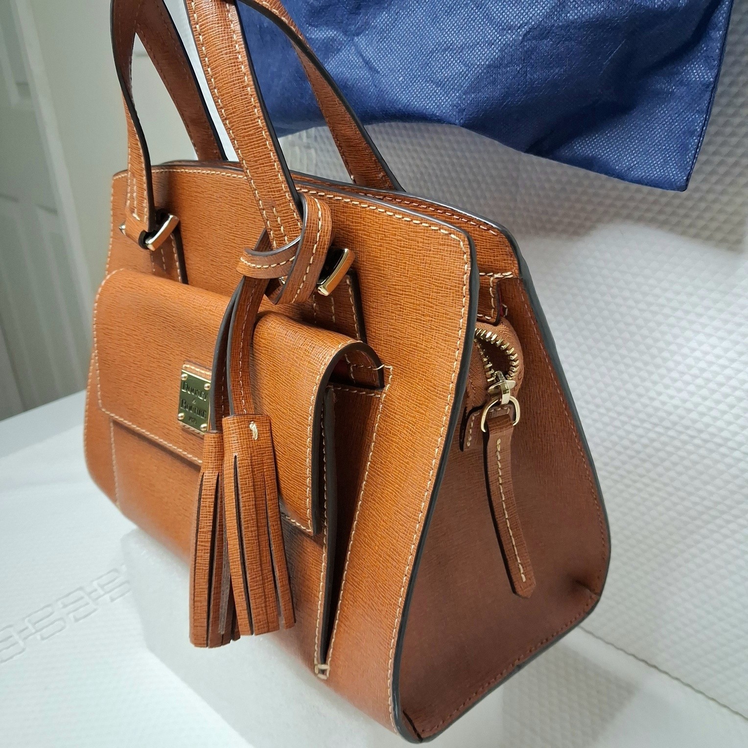 Dooney & Bourke Wexford Small Satchel Natural Tan Leather Crossbody Bag Handbag