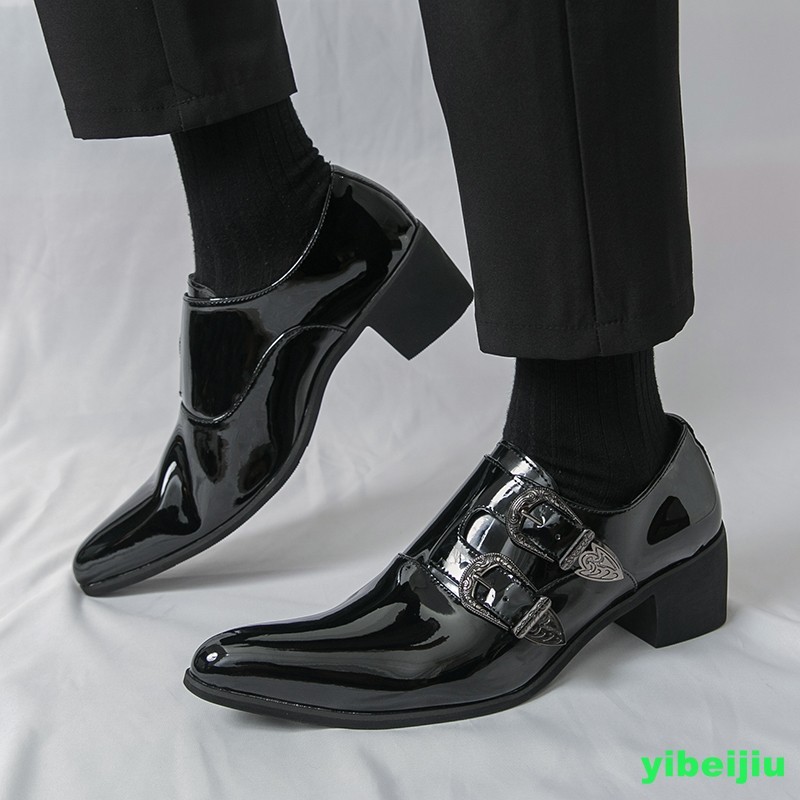 Mens Patent Leather Double Monk Strap Party Pointy Toe Shoes Business Oxford New