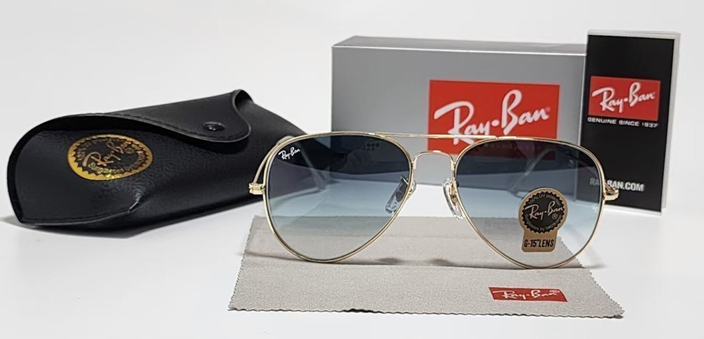 New Ray-Ban RB3025 Aviator Pilot Sunglasses Gold Frame Gradient Blue Lens 58mm