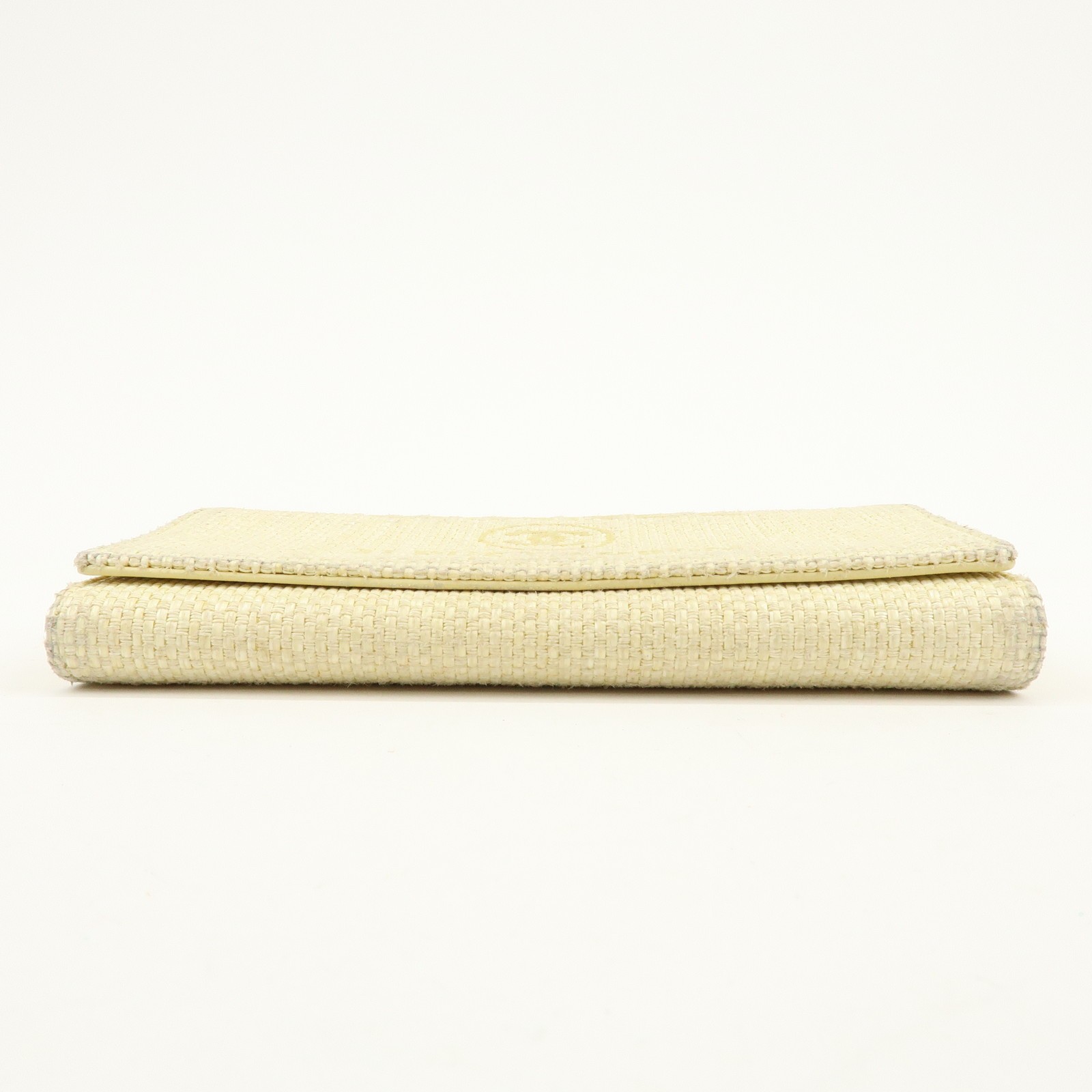 CHANEL Deauville COCO Mark Raffia Leather Long Wallet Yellow Authentic Used F/S