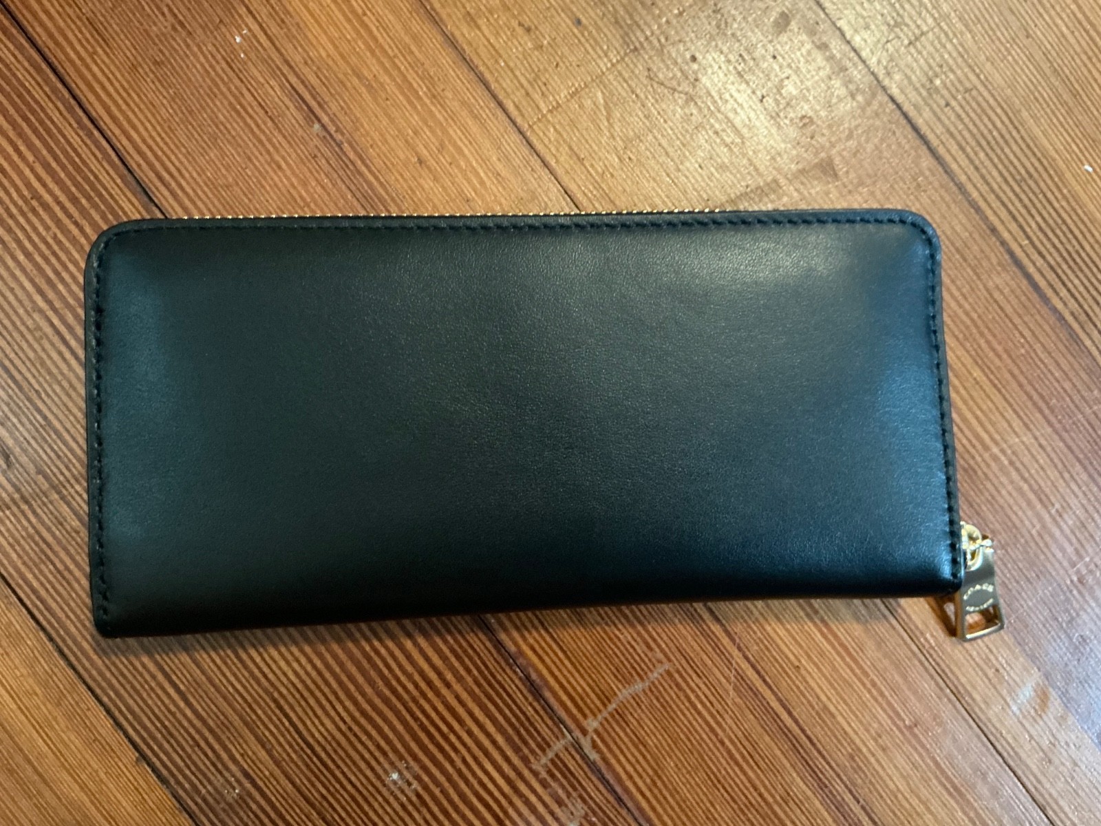 COACH Long Zip-Around Wallet Smooth Black Calf Leather w Gold Hardware AUTHENTIC