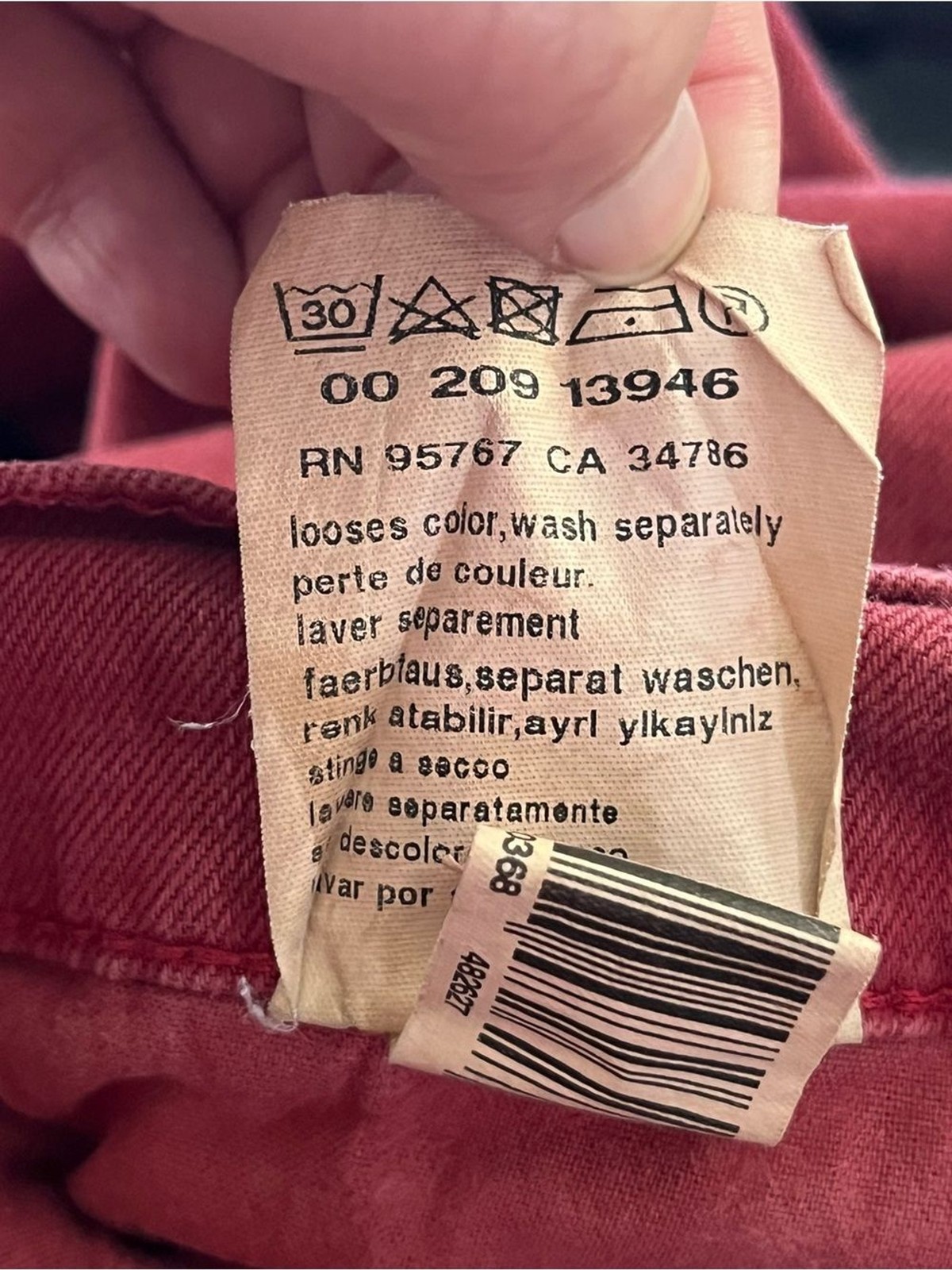Mavi Pierre Straight Leg Jeans Red Garment Dyed Stretch Denim 34×32