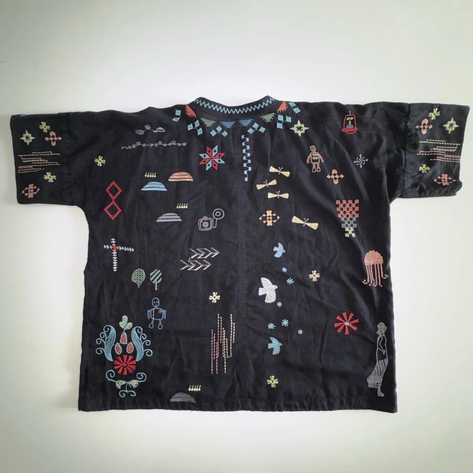 Johnny Was Pete&Greta Top Black Seraphina Embroidered Short Sleeve Size Small