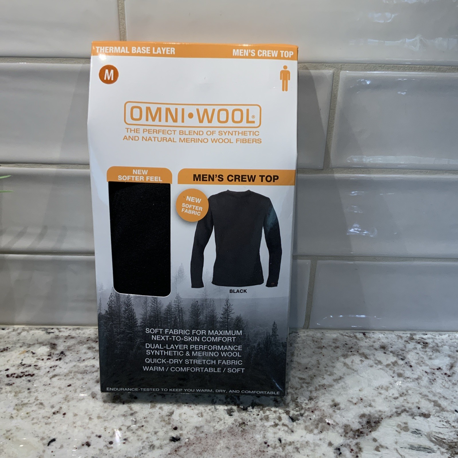 Omni Wool men’s Black base layer Crew top shirt Omniwool Medium NEW