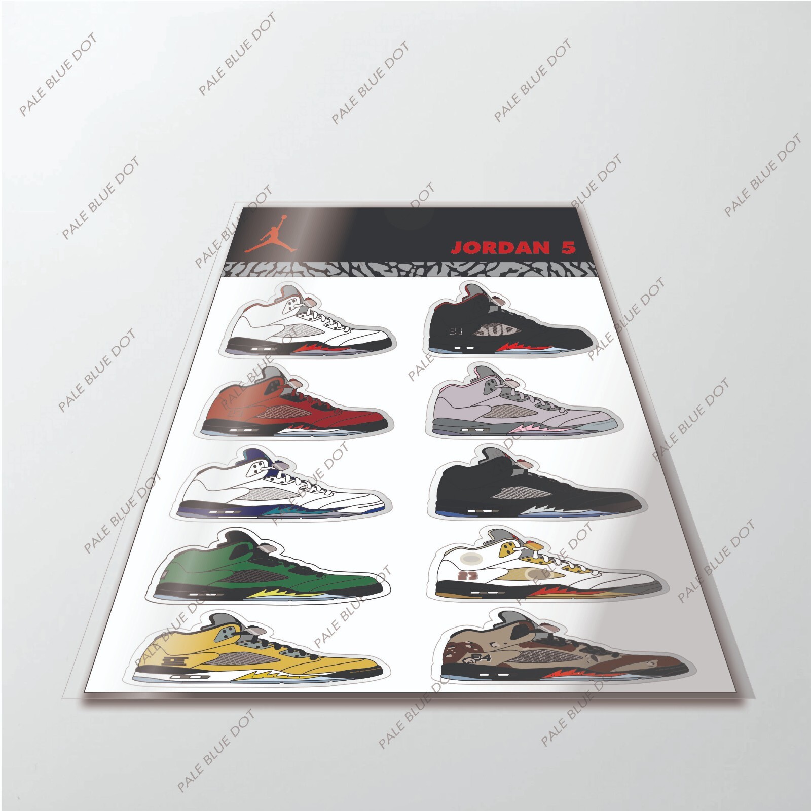 Nike Air Jordan 5’s Sneaker sticker set of 10 !! Supreme 5’s Oregon Raging bulls