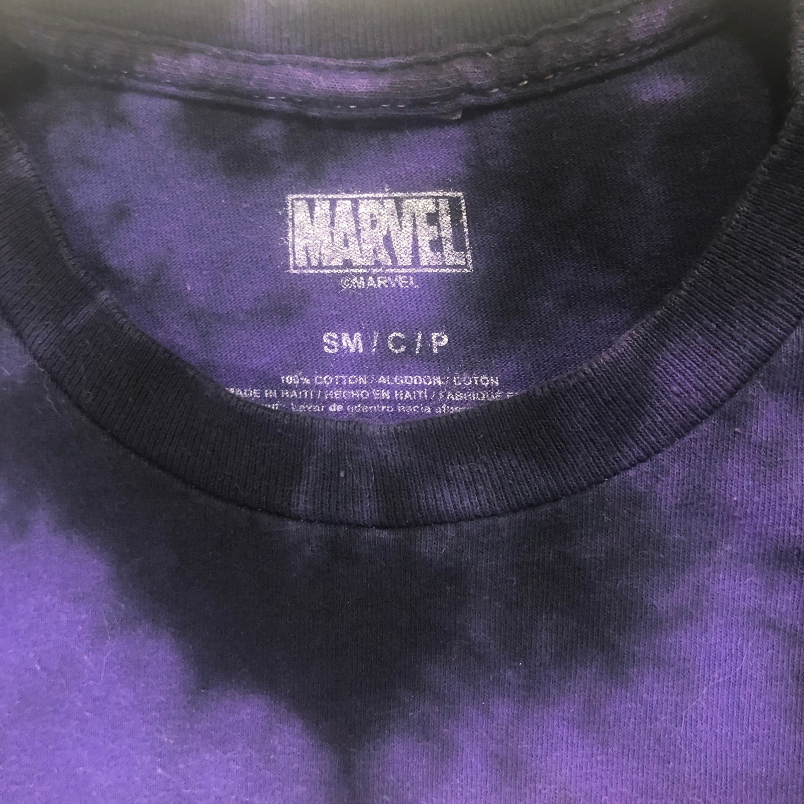 Marvel Venom T-Shirt Tie Dye Graphic Print Superhero Comic Book Purple S
