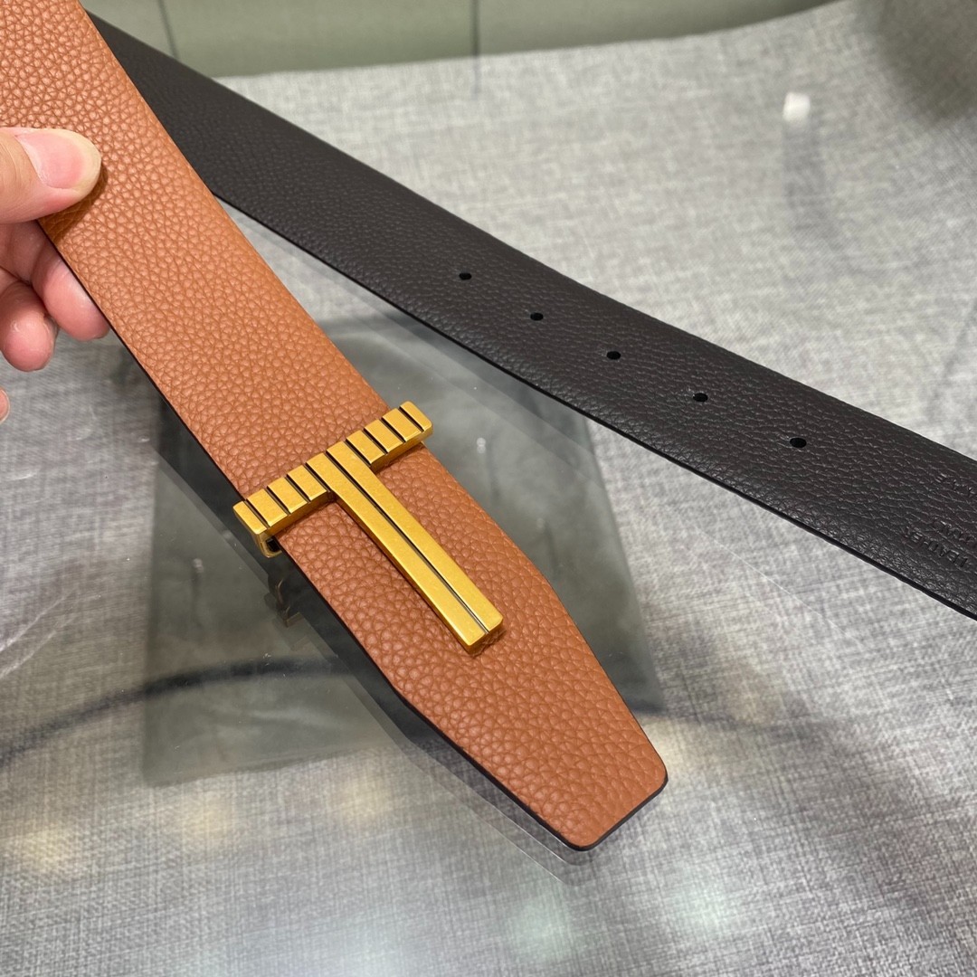 Authentic Tom Ford Reversible Leather T-Buckle Belt Luxury Designer Fashion