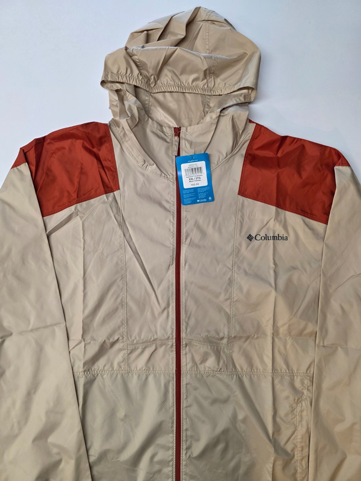 Columbia Flashback Windbreaker Jacket Men’s XXL Beige Rust Hooded NWT