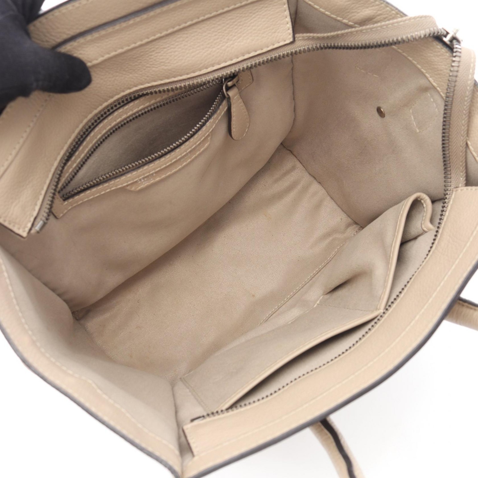CELINE Luggage Micro Shopper Tote Handbag leather Beige Used Women