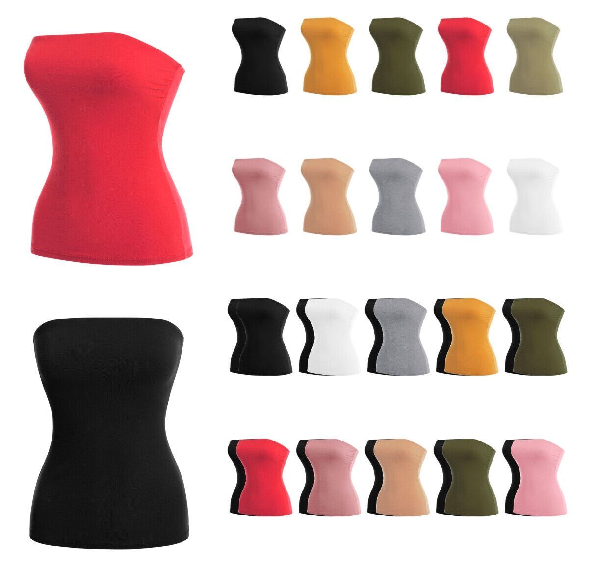 MixMatchy Basic Solid Stretchy Cotton Long Bandeau Tube Top