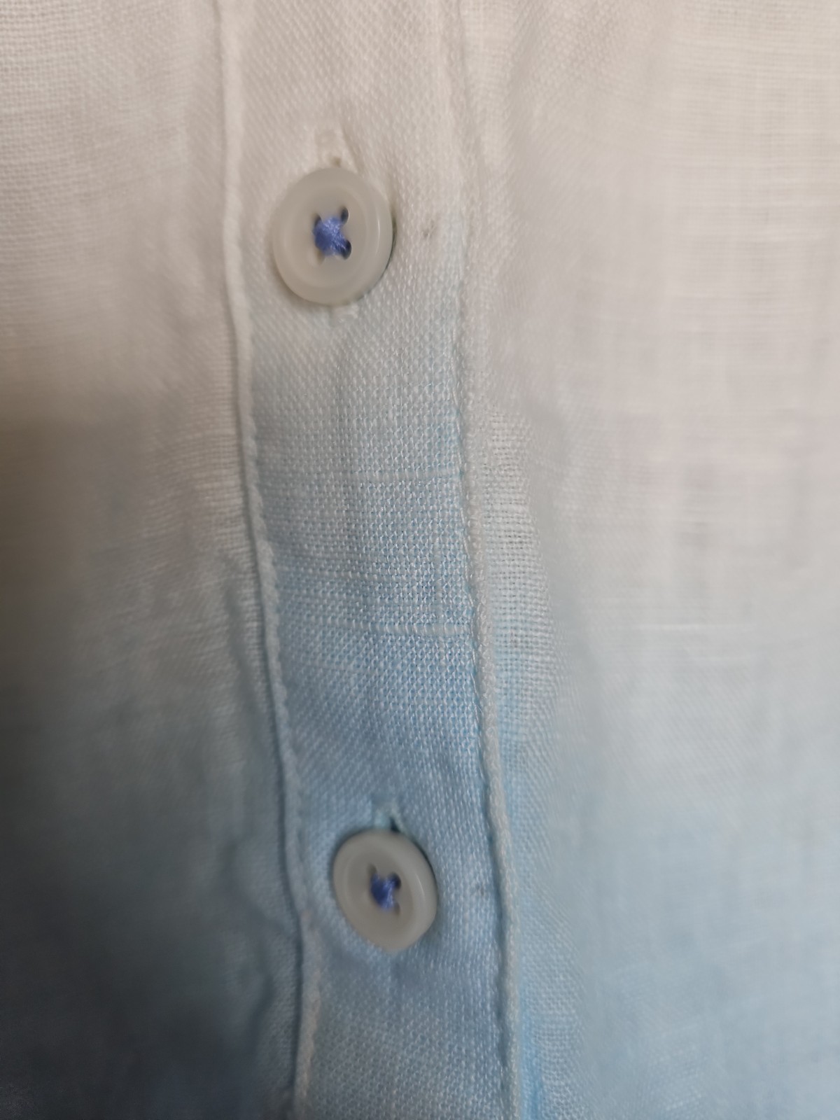 Talbots Popover Tunic Top LP Blue White Linen Side Button Dip Dye Coastal Beach