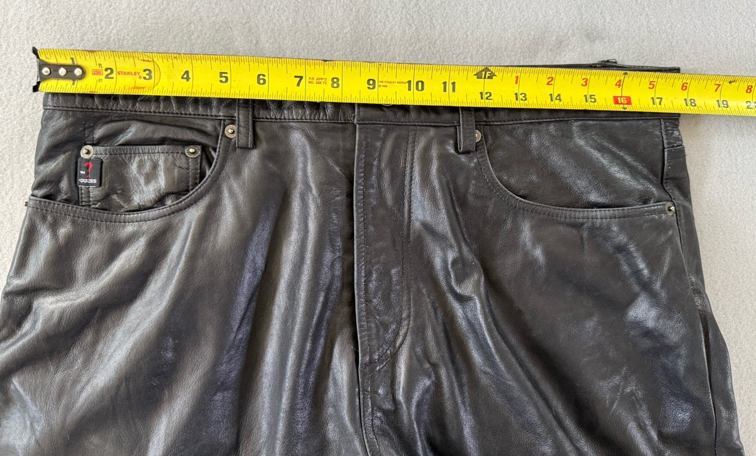 Vintage Guess GJ Leather Pants Mens 36×31 Black Bootcut Y2K Moto Biker Rocker