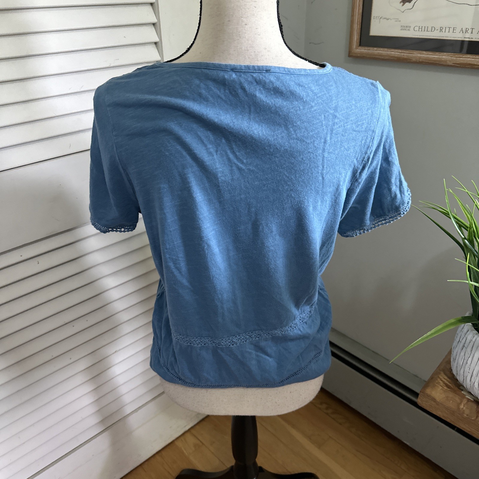 Sundance Top Womens XS Blue Embroidered Dainty Lace Trim Coastal Summer Boho