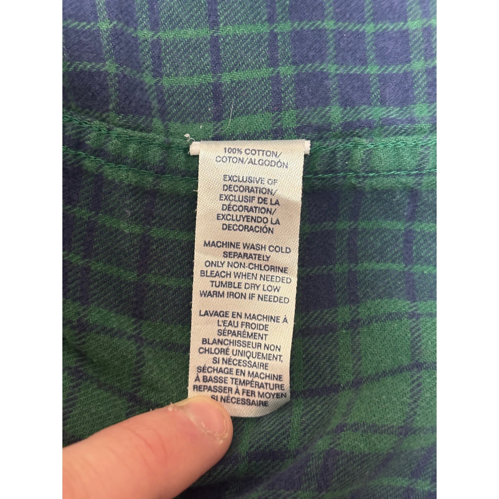 Chaps Mens XXL Brushed Flannel Shirt Green Navy Blue Plaid Long Sleeve Cotton
