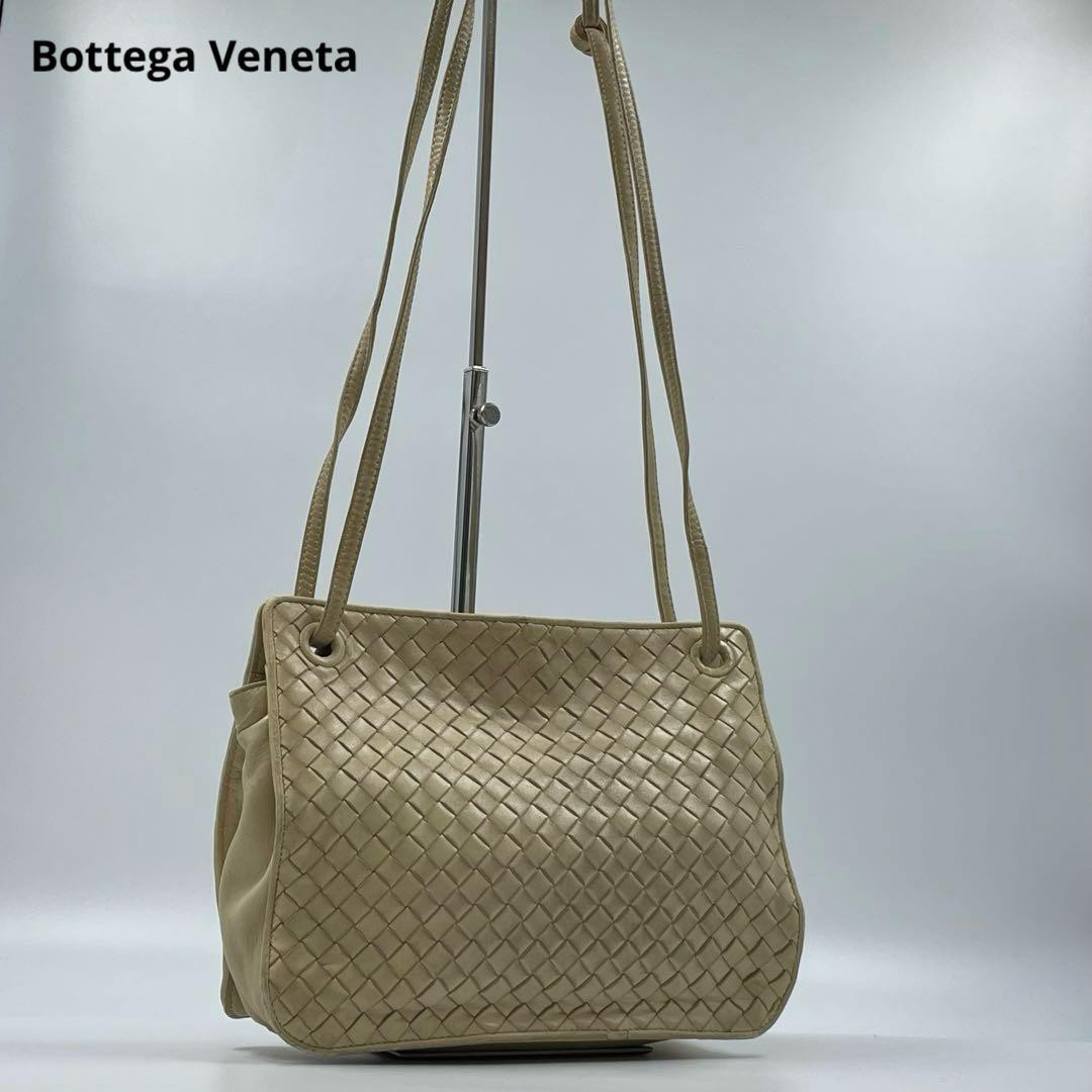 BOTTEGA VENETA Intrecciato Leather Shoulder Bag Beige Woven Authentic Italy