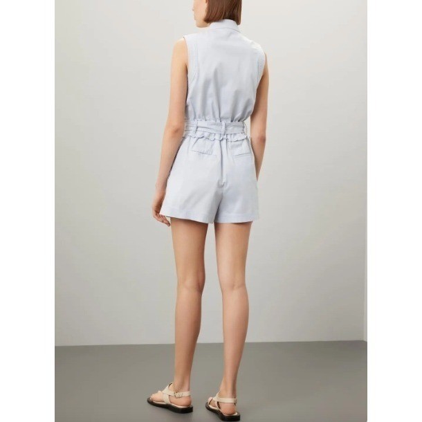 Derek Lam White Denim Romper US 6 IT42 Tie Waist Sleeveless Shorts Outfit