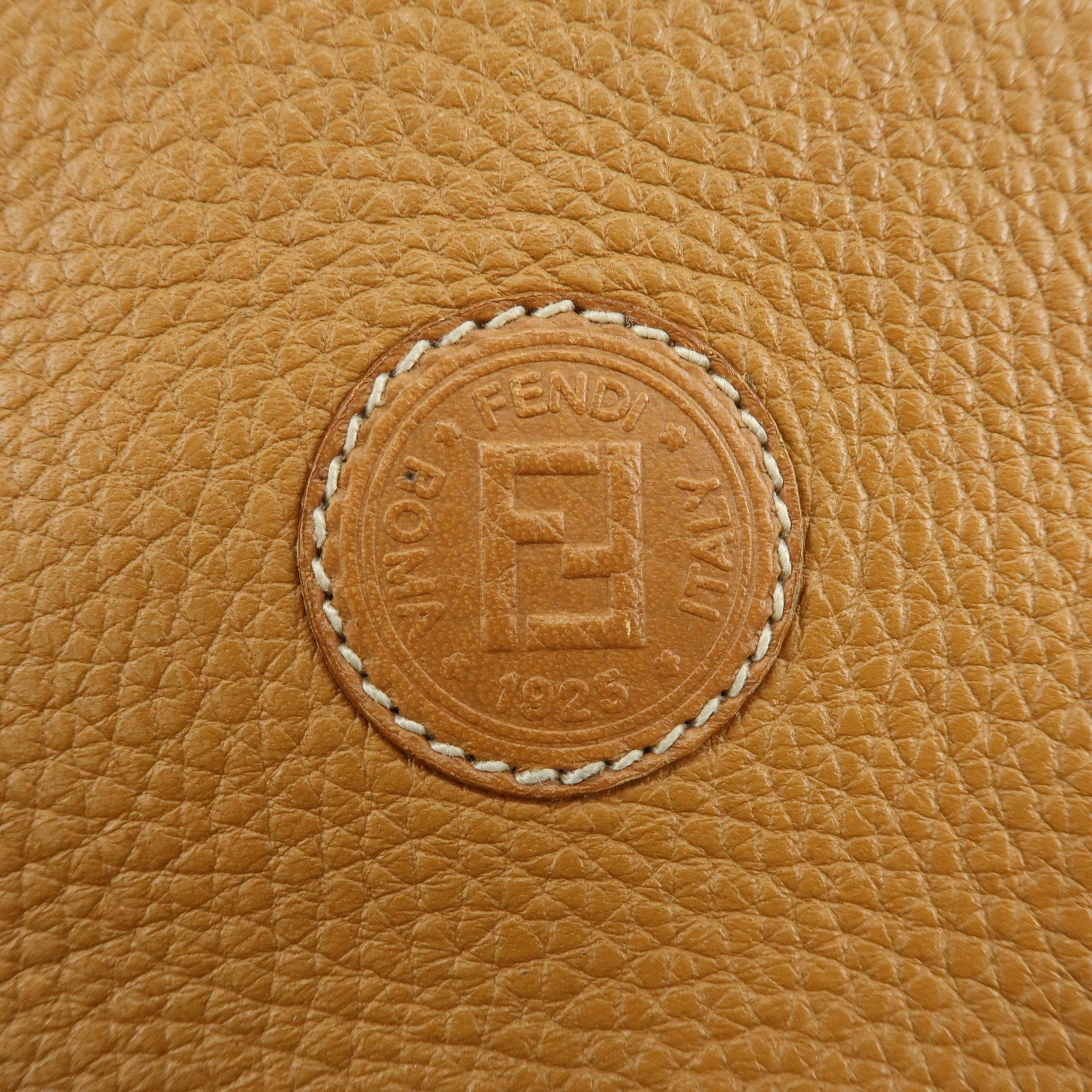 FENDI FF Logo Leather 2Way Bag Hand Bag Boston Bag Camel Authentic Used F/S