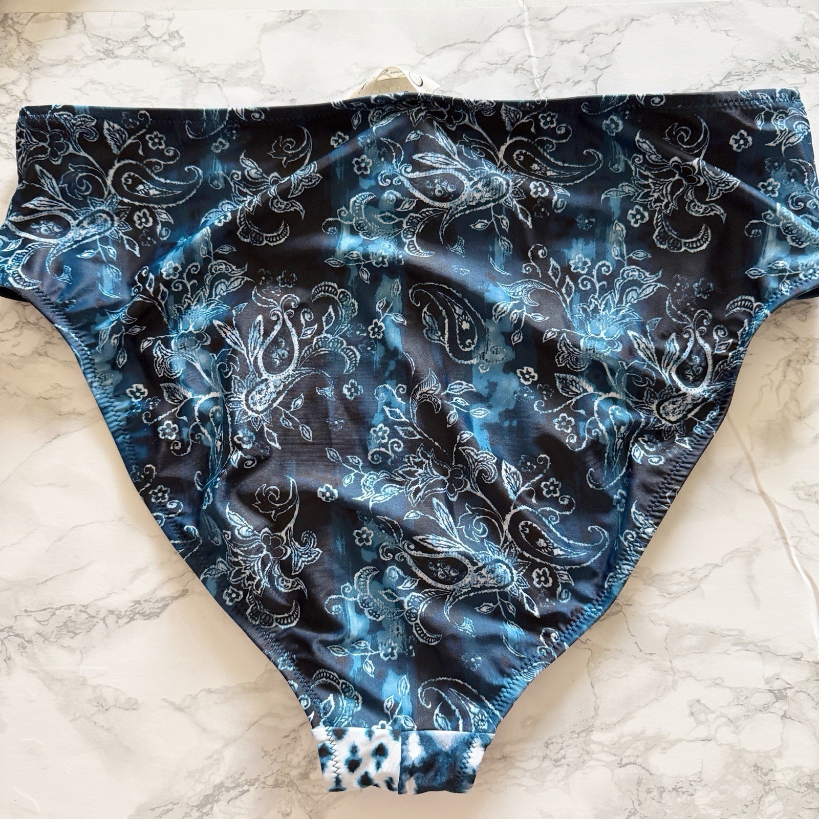 Jessica Simpson Womens High Waist Paisley Swim Bikini Bottoms Size XL Blue NWT