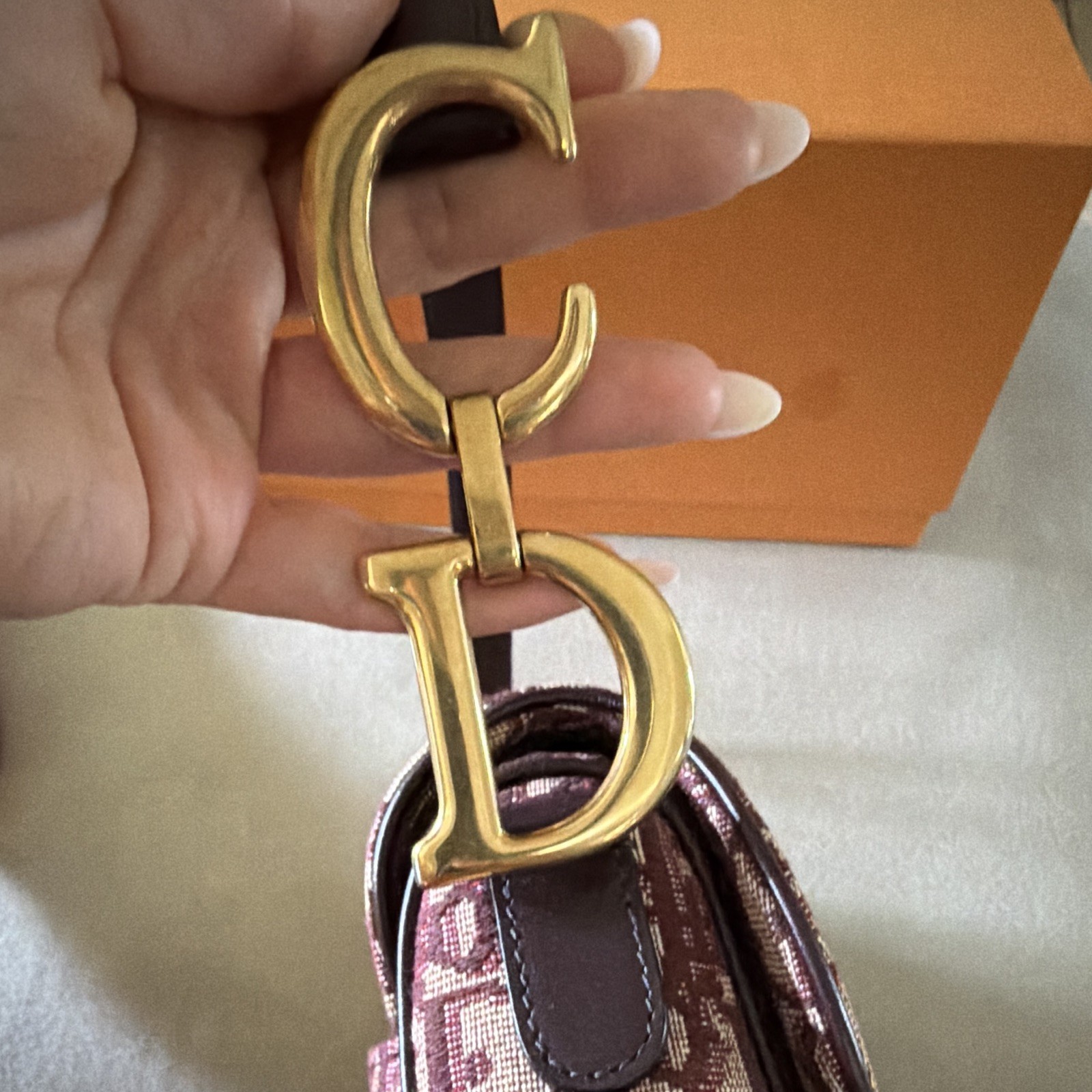 Christian Dior Dior Saddle Medium Shoulder Bag Burgundy Beige Monogram Strap