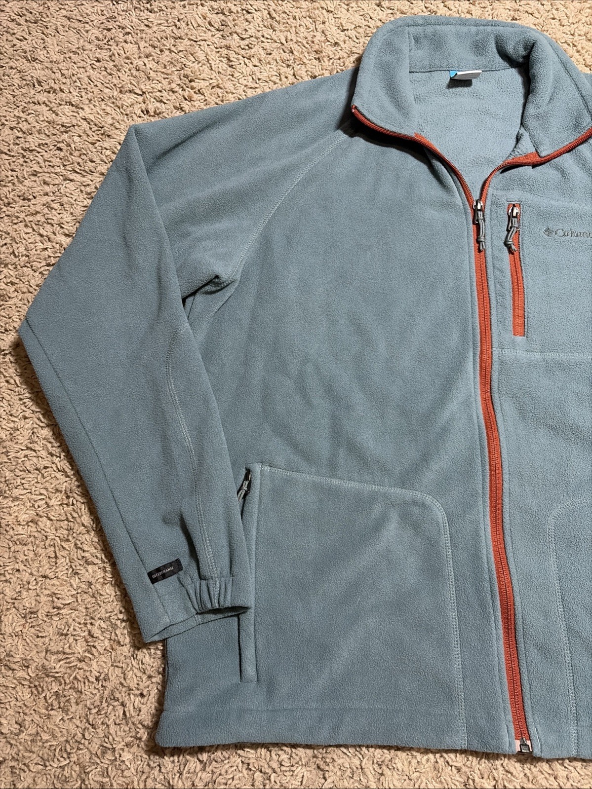 Mens L Columbia Fast Trek II Interchange Full Zip Blue Orange Fleece Jacket