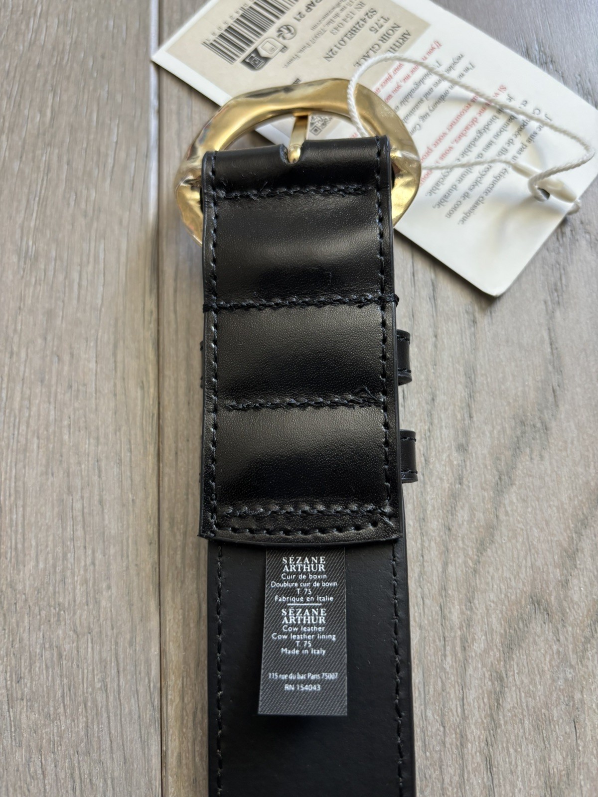 New With Tags Sezane Arthur Noir Glace Leather Belt T.75 BLACK made in Italy