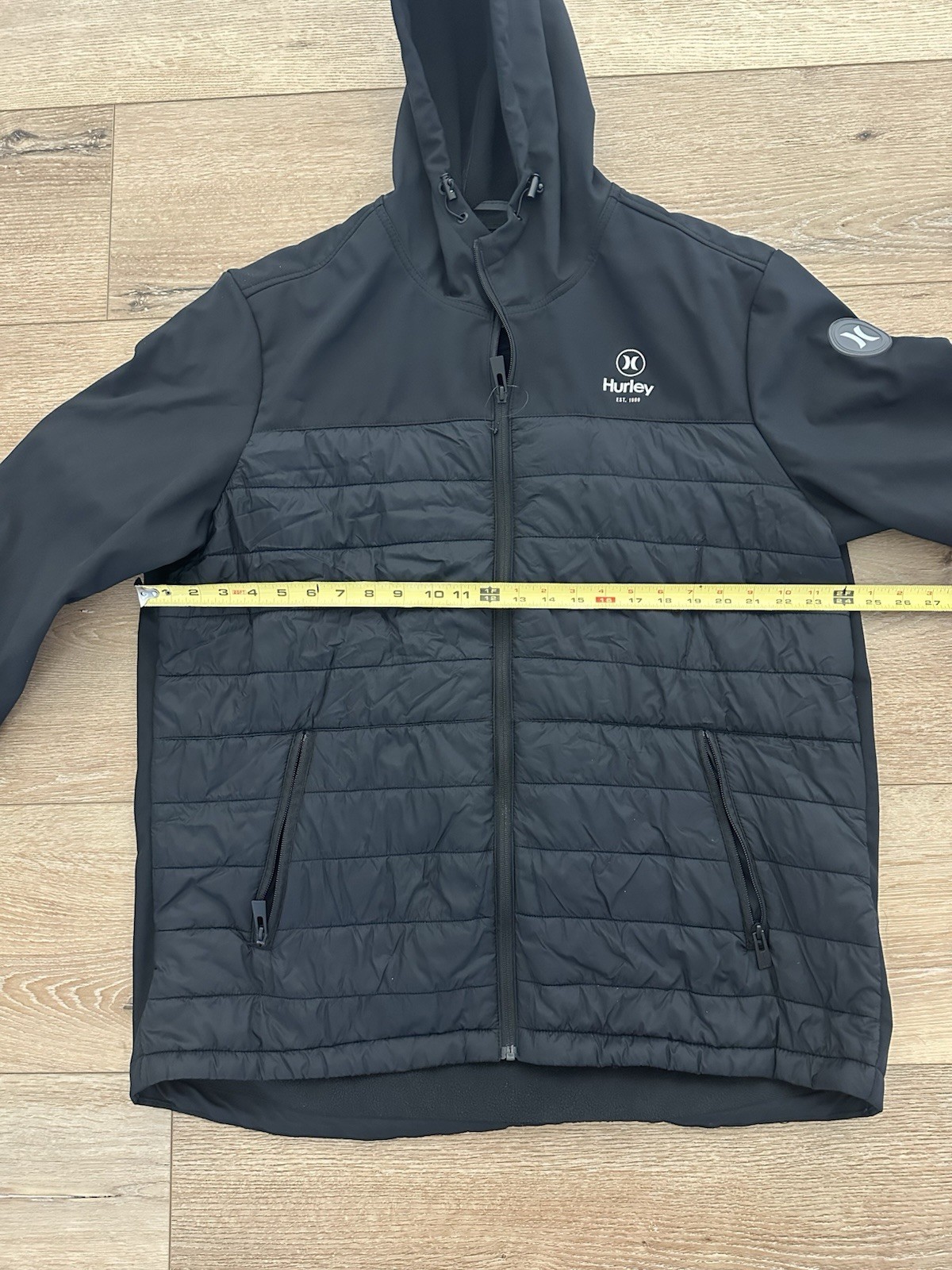 Hurley Hybrid Hooded Jacket Mens XXL Black Softshell Quilted Fleece Lined Zip