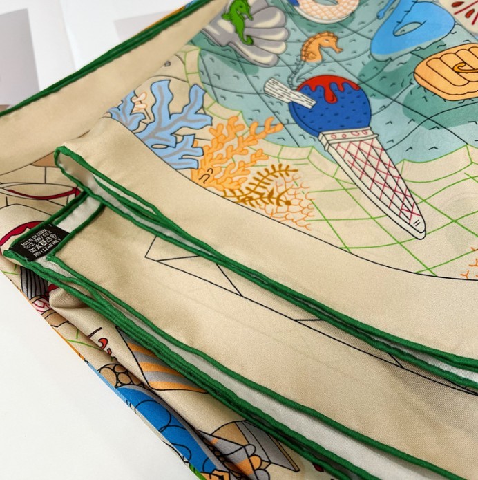 Pure Twill Silk Scarf Bandanna Large Wrap Water Park Print Square Shawl 53″