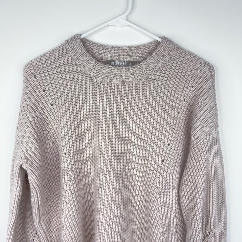 Athleta Wool Cashmere Cream Knit Sweater Crew Neck Neutral Cozy Cropped Small