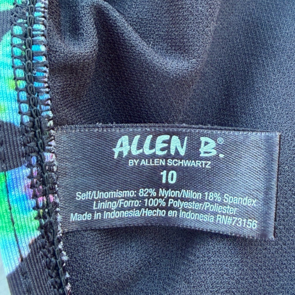 Allen B Neon Floral Bikini Set Halter Top Bottoms Festival Black Multi 10 12