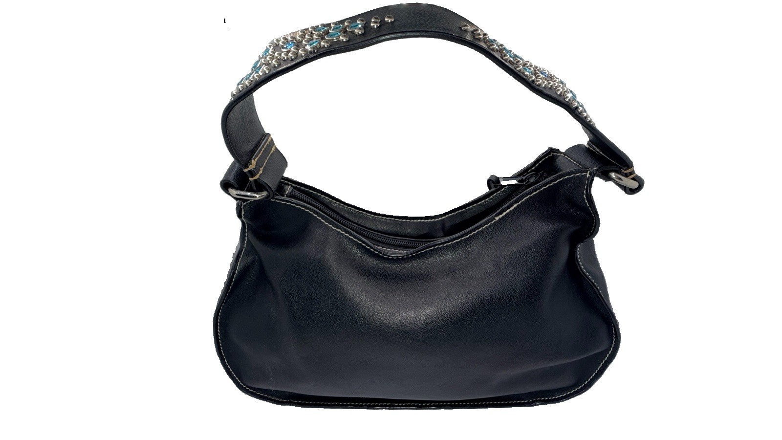 Steve Madden Vintage Y2K Black Leather Studded Shoulder Bag Blue Turquoise