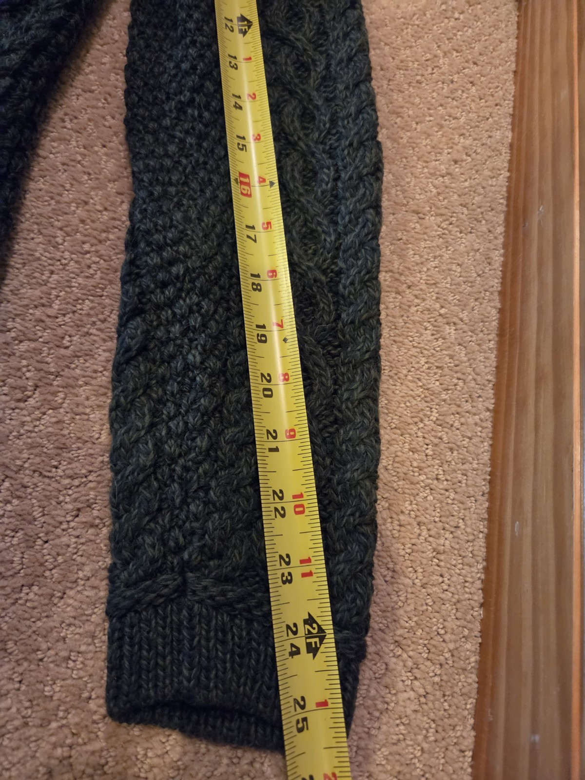 Aran Crafts Of Ireland 100% Wool Dark Green Open Front Long Cardigan Size L