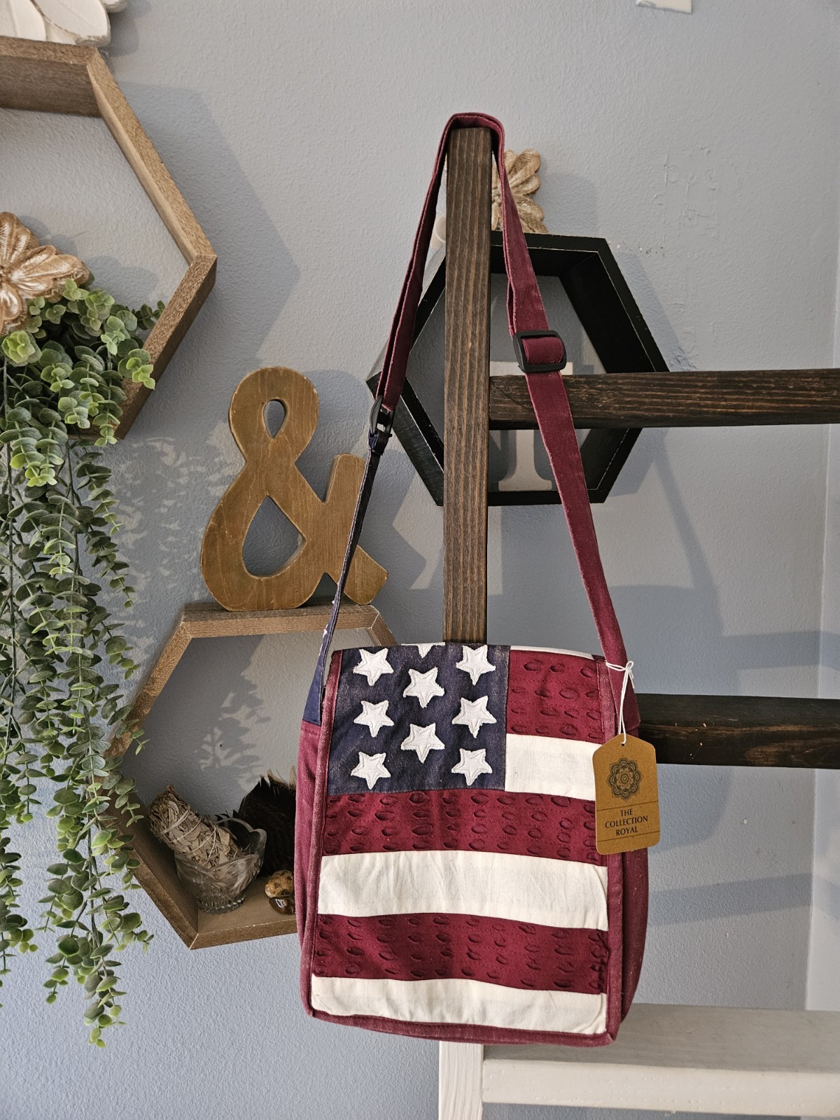 Patchwork Boho USA Flag Crossbody Messenger Bag Nepal NWT