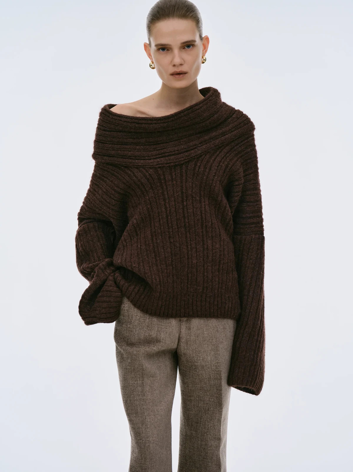 Source Unknown Becca Oversized High Roll Knit Pullover Sweater OS Chocolate NWT