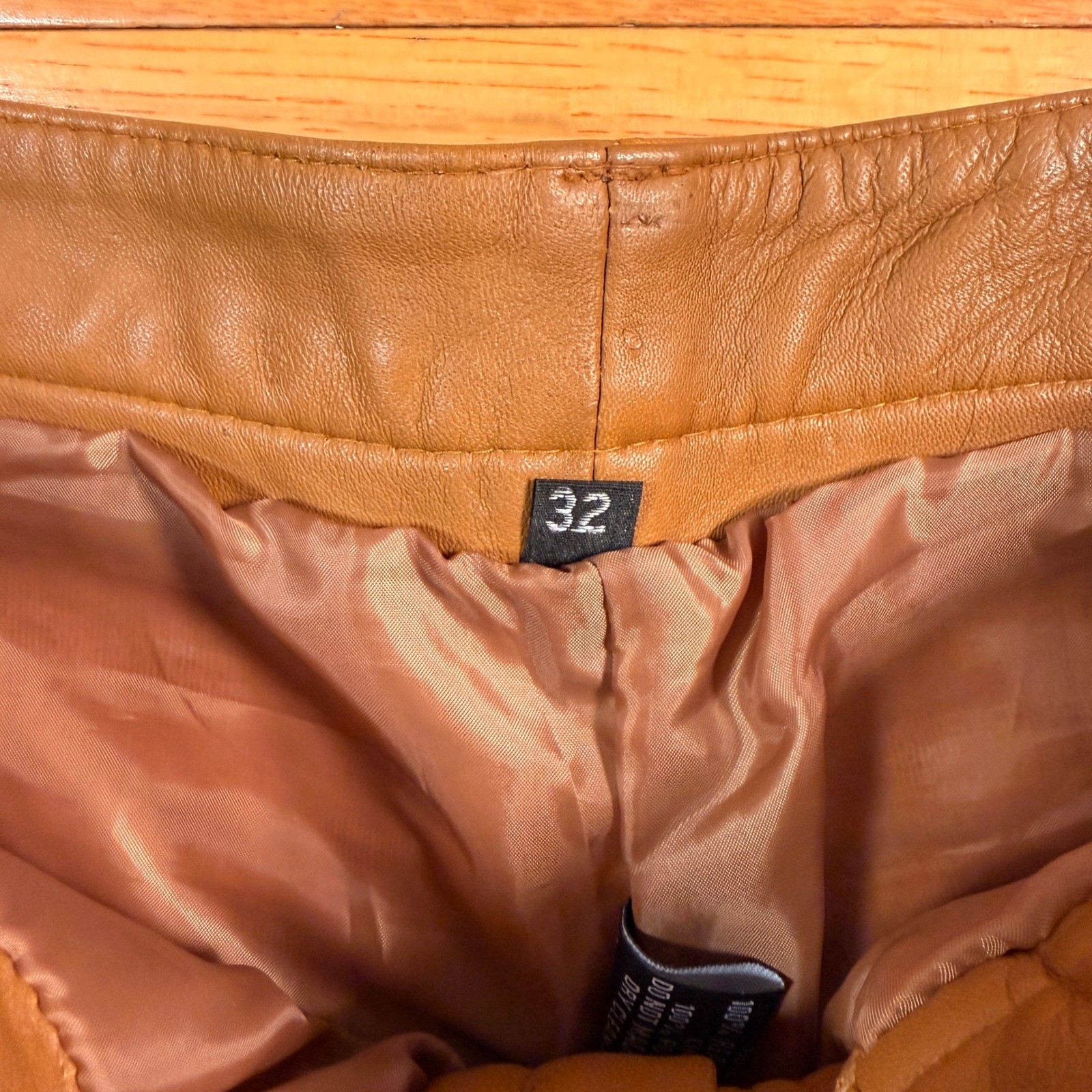 Leather Specialists Mens Tan Brown Genuine Leather Straight Leg Pants Size 32