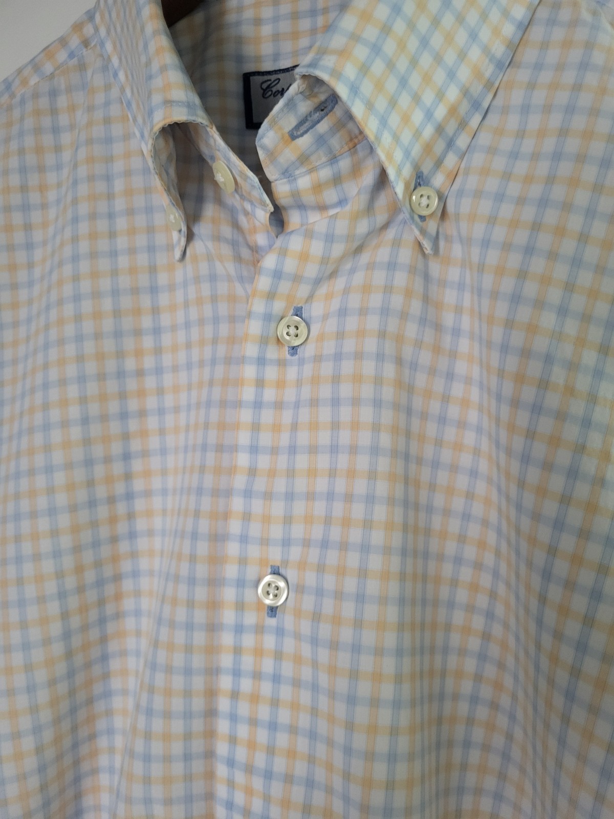Corporate Image Men’s Plaid Button-Up Shirt Blue Yellow White Tailored Tom Jones